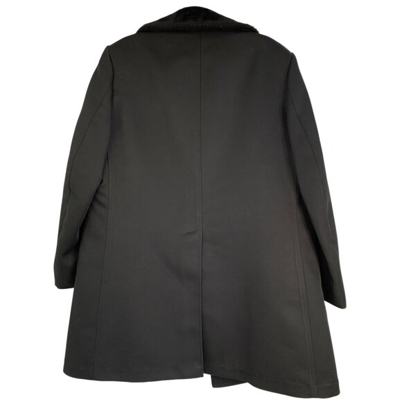 London Fog Mens Black Wool Blend Over Coat Faux Fur Collar Size 38S RJ10624 - Picture 2 of 9